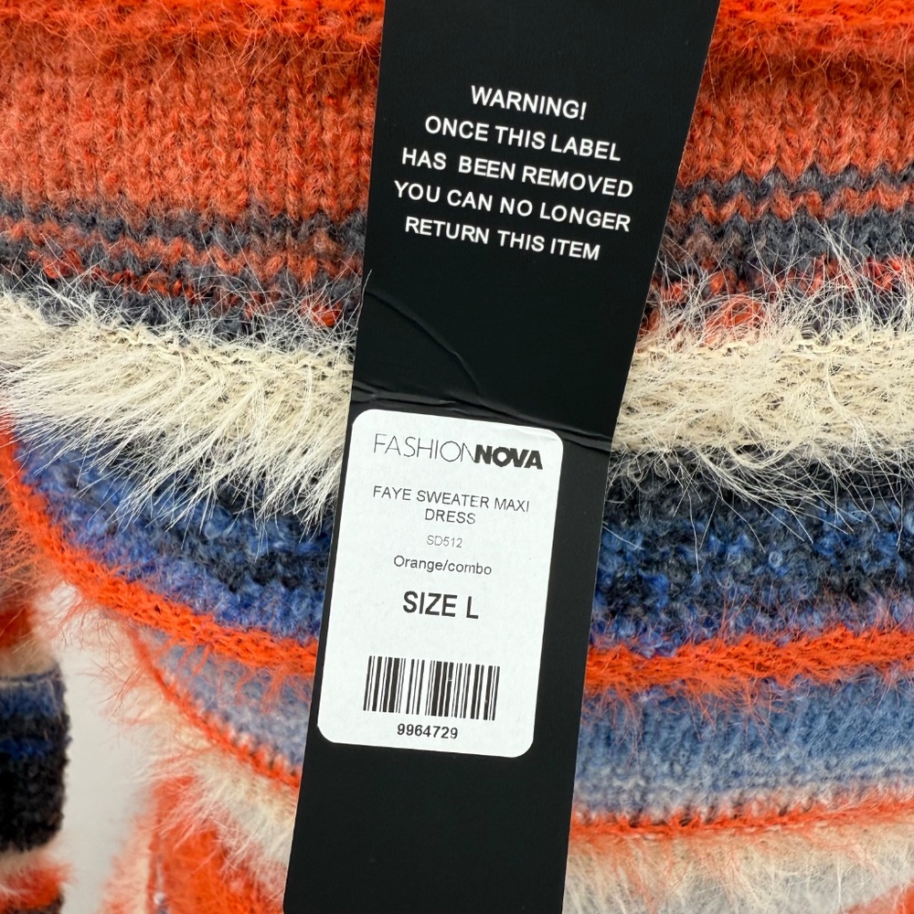 Fashion Nova Dress Women Large NEW Fave Sweater Maxi Orange Combo Long Sleeve - Picture 9 of 15